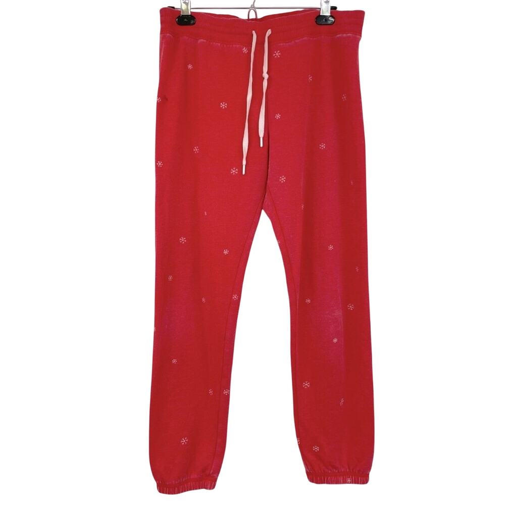 PJ Salvage Red Snowflake Print Jogger Sweatpants Womens M Pajamas Pants Casual